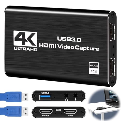 4K HDMI Video Capture Card for Streaming, 1080P 60FPS USB 3.0 Game Capture Device with Audio, Zero-Lag Capturadora De Video for Nintendo Switch PS5 Xbox PC OBS Live Recording