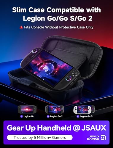 JSAUX Slim Travel Case for Lenovo Legion Go / Go 2, Compact Hard Shell Carrying Pouch for Console, Holds 8 MicroSD Cards and 5 Card Readers, Includes Carry Strap, Black - color: Slim