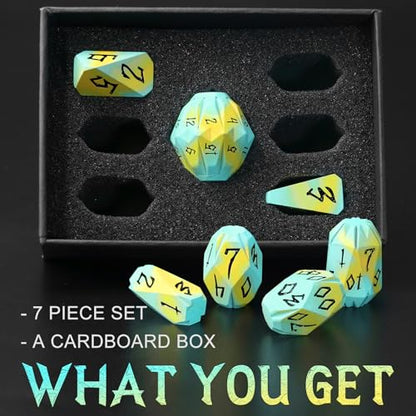 FONVGOGO Metal DND Dice Set, Dungeons and Dragons Dice Set D and D with Cardboard Box for Role Playing Games RPG TTRPG Gifts (Blue Yellow) - color: S Blue Yellow