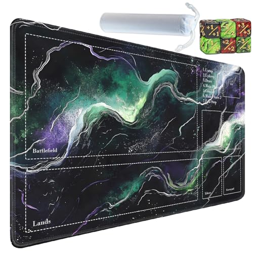 for MTG Card Playmat with Zones-Includes A Storage Bag and 6 Dice, 24 x 14 inches for TCG Playmat with Non-Slip Rubber, Game Mat, Rotating Colors in The Universe - color: Yux-playmats-2-2A-288