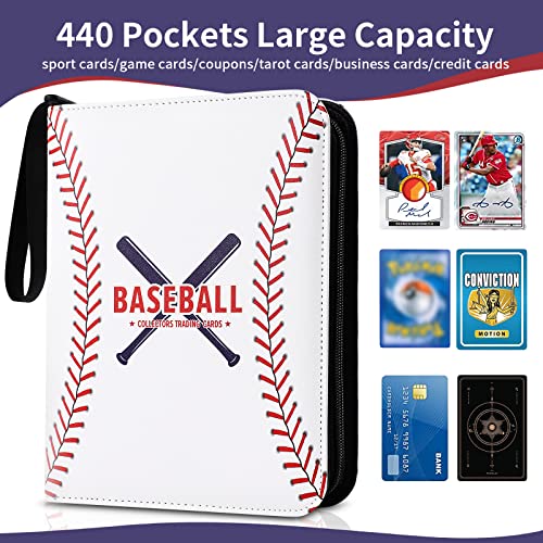 Baseball Card Binder, 440-Pocket Trading Card Holder with Sleeves | Store 440 Baseball Cards, 55 Double-Sided Sleeves, Zippered Protection, Fits Topps Cards, Gift for Collectors - size: 440 Pockets