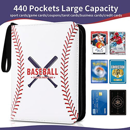 Baseball Card Binder, 440-Pocket Trading Card Holder with Sleeves | Store 440 Baseball Cards, 55 Double-Sided Sleeves, Zippered Protection, Fits Topps Cards, Gift for Collectors - size: 440 Pockets
