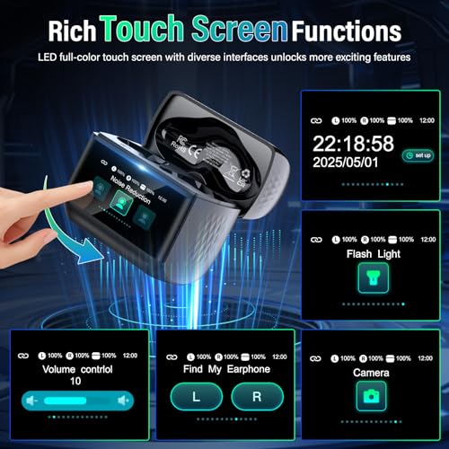 Wireless Earbuds, Touch Screen Case, ANC/ENC Noise Cancelling, 48H, Dark Black