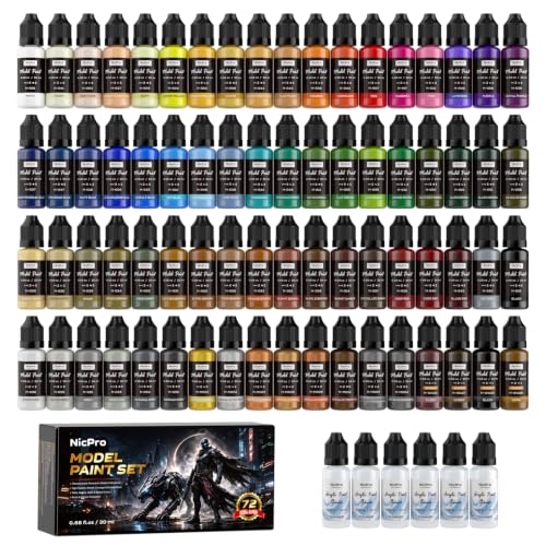 Nicpro 72 Colors Model Paint Set, 20ml Ready to Use Modeling Acrylic Paints | Brush & Airbrush Compatible, Miniature Paint Set for Beginner & Professional on Model, Figure, Terrains, with 6 Thinner - style: 72 Colors with 6 Tinners