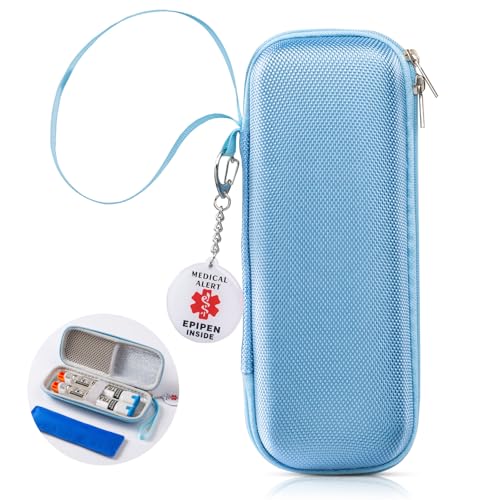 EpiPen Medical Carrying Case, Epi Pens Carrying Case for Travel, Medication Organizer Bag, Fits 2 EpiPens, Asthma Inhaler, Allergy Medicine, With Ice Pack, Programmable NFC Medical Warning Tags(Blue) - color: Blue