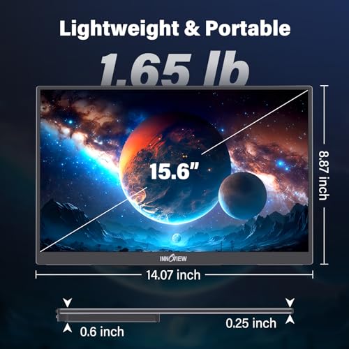 InnoView 15.6" Portable Monitor 60Hz 4K UHD 3840x2160 | 100% sRGB HDR | Travel Monitor with 2 USB-C & HDMI Ports | Second Screen for Laptop Mac PC Xbox PS5 Switch (Includes Adapter) - size: 15.6 Inches