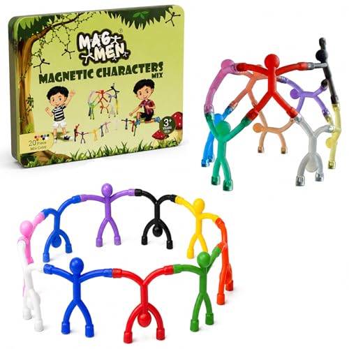 MAGMEN 20-Piece Magnetic Fidget Figures with Storage Tin - Assorted-Color Mix of Magnetic Character Figures for Kids & Adults - Quiet Airplane & Road Trip Travel Toy - Screen-Free Sensory Desk Toy. - size: 20 Pieces Mix
