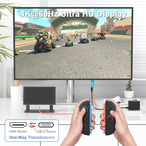 Switch 2 Dock HDMI Cable,Portable Travel TV Adapter with 4K@60Hz for Switch2/ Switch OLED/Steam Deck/Rog Ally/Xbox Ally X/Legion Go, 100W PD in with 6.6 FT Charging USB C to HDMI Cable