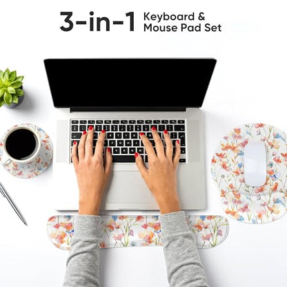 3 PCS Computer Mouse Pads for Desk with Coaster Set, Non-Slip Keyboard Wrist Rest and Mouse Pad Set, Ergonomic Design (YKMWR-52) - color: Ykmwr-52