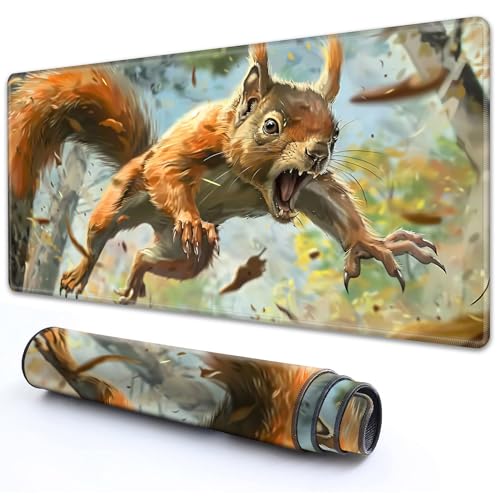 for MTG Playmat 24" x 14" with High Elastic Rubber Base Non-Slip Rubber Sole HD Printing for TCG Mat Magic Playmats MTG Game Mat, A Squirrel Jumping in The Air - color: A Squirrel Jumping in the Air, size: 24" x 14"