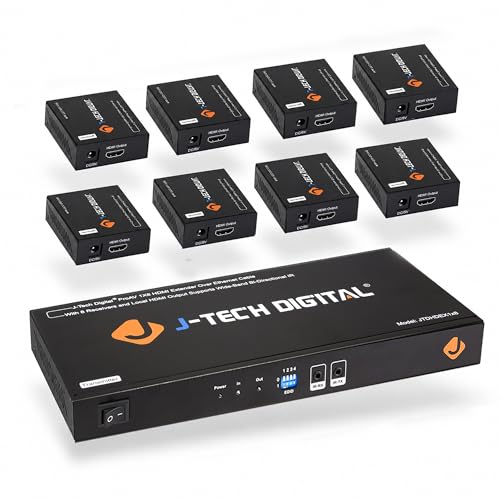 J-Tech Digital ProAV 1X8 HDMI Extender HDMI Amplifier HDMI Splitter Over Ethernet Cable with Bi-Direction IR and EDID Functions (1x8) - size: 1x8