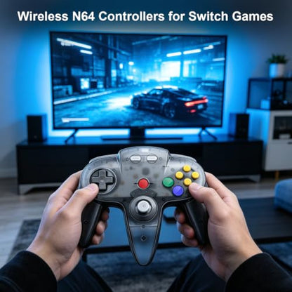 KIWITATA Wireless N64 Controller for Switch Games, 2.4GHZ N64 Wireless Remote Joystick Game Controller Compatible with N64 Console, Switch 1/2, Windows PC & Mac Clear Gray - color: Clear gray
