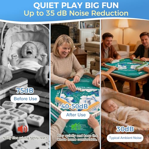 Teal American Mahjong Mat with Rules | Non Slip Noise Reduction Mah Jong Mat Mahjong Table Mat with Carry Bag for Playing Tiles Poker Board Games(Avocado Green) - color: Avocado Green