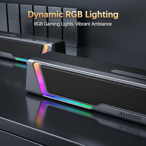 Bluedee Computer Speakers for Desktop PC, AUX Wired Computer Sound Bar | USB Powered, Plug & Play, PC Speakers for Desktop & Laptop, RGB lights, Inline-Controlled, Compact Design, Gaming Speakers