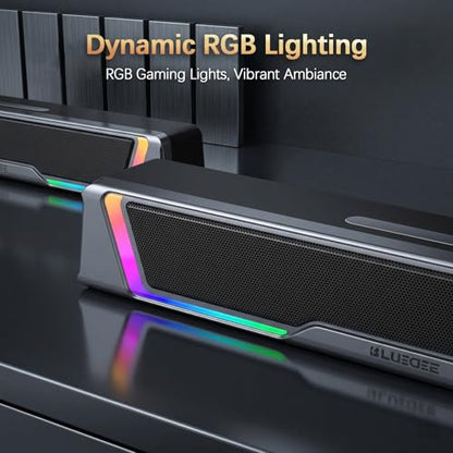 Bluedee Computer Speakers for Desktop PC, AUX Wired Computer Sound Bar | USB Powered, Plug & Play, PC Speakers for Desktop & Laptop, RGB lights, Inline-Controlled, Compact Design, Gaming Speakers