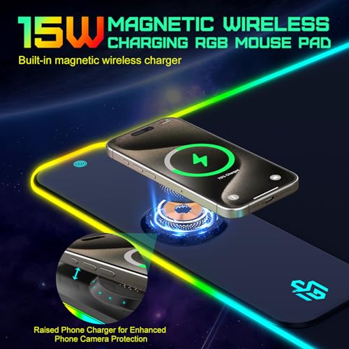 GIM Wireless Charging RGB Gaming Mouse Pad 15W, LED Mouse Mat 900x400x4MM, 10 Light Modes Extra Large Mousepad Non-Slip Rubber Base Computer Keyboard Mat for Gaming, MacBook, PC, Laptop, Desk
