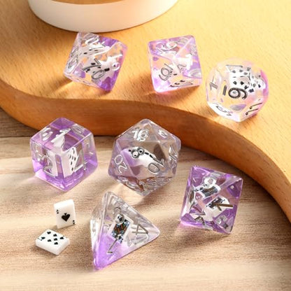 DNDND Poker Polyhedral Dice Set - 7PCS Transparent DND Dice with Playing Card Inserts for RPG - color: Poker