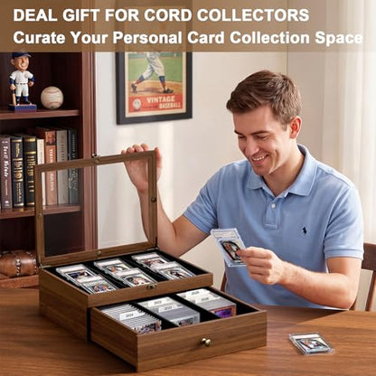 Emfogo Trading Card Storage Box, Wooden Graded Sports Card Display Case | Trading Card Display Case, Adjustable Drawer Dividers, TCG Card Storage Boxs, 1800+ Card Organizer for TCG, MTG, Sports Cards