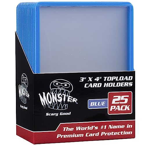 Monster Protectors Top Loaders Compatible with Pokémon and MTG, 25 Count | Hard Plastic 3 x 4 Card Sleeves with Blue Border for Sorting, Fits Magic: The Gathering, Sports Cards and Standard TCG Cards - color: Blue