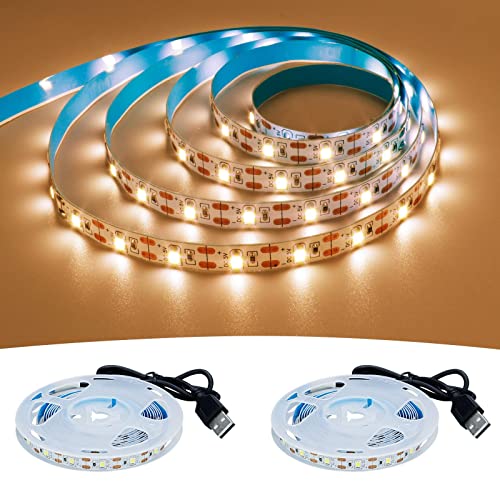 USB LED Strip Warm White 3000K 5V USB Powered 13.12ft/4M(2pcs x 6.6ft) | 240LEDs Flexible SMD2835 High Brightness No-Waterproof IP20 LED Tape Lights - color: Warm White