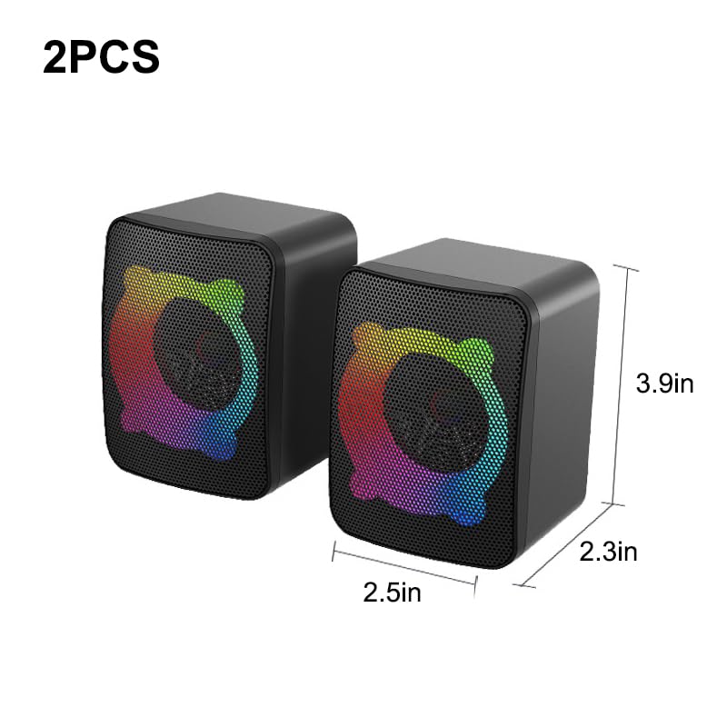 1 Pair Computer Speakers with Subwoofer, USB Powered Speakers with 3.5mm Aux Input, Wired RGB Stereo Speaker for Desktop PC Monitor, Gaming Desk Accessories