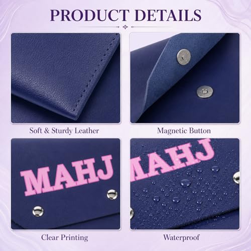 Gjinxi PU Leather Mahjong Card Holder Pouch for Cards, Mahjong Rule Card Cover Protective Clutch Case Accessories with Secure Closure for Lover Playing Game Night Party Travel Women Men Gift