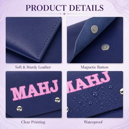 Gjinxi PU Leather Mahjong Card Holder Pouch for Cards, Mahjong Rule Card Cover Protective Clutch Case Accessories with Secure Closure for Lover Playing Game Night Party Travel Women Men Gift