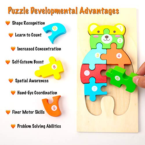 Montessori Mama Wooden Puzzles for Kids Ages 3-5, Montessori Toys for 3 Year Old, Animal Toys Ages 3+, 4-Pack Learning Puzzle