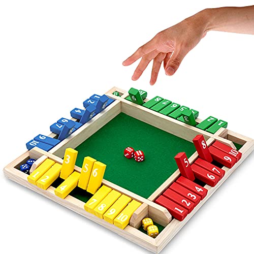 Nicecho Shut The Box Dice Game,2-4 Player Family Wooden Board Table Math Games for Adults and Kids, 8 Dices Classics Games for Classroom,Home,Party or Pub - size: 8.74 x 8.74 inches