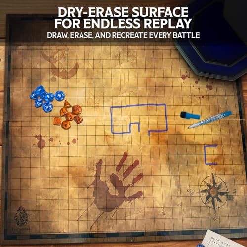 FantasyDice Foldable 1" Grid Battle Map Double Sided Dry Erase 24 x 36 Mat for Tabletop RPG Perfect for Dungeons and Dragons DND Pathfinder Call of Cthulhu Warhammer 40K Portable with PVC Zipper Bag