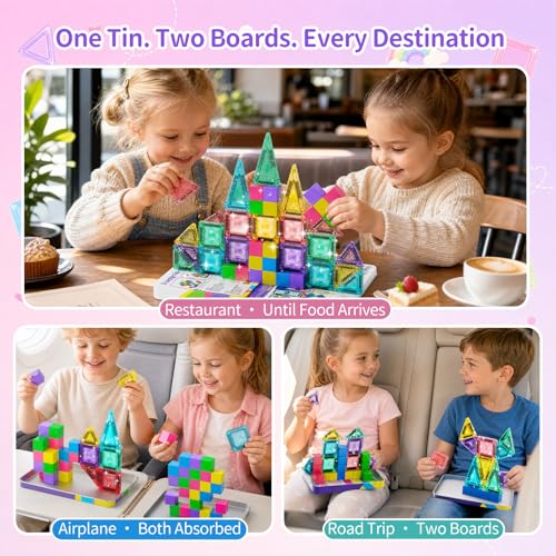 Travel Magnetic Tiles Building Set 60 PCS Transparent 3D Magnetic Blocks with Construction Board STEM Educational Building Toys for Boys & Girls Ages 3-12 (3 in 1 Compatible) - style: 3 in 1 Compatible