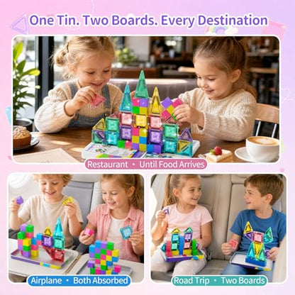 Travel Magnetic Tiles Building Set 60 PCS Transparent 3D Magnetic Blocks with Construction Board STEM Educational Building Toys for Boys & Girls Ages 3-12 (3 in 1 Compatible) - style: 3 in 1 Compatible