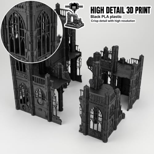 Gothic Sector Terrain Set: 28mm Scale Buildings & Scatter Terrain for 2000-Point Competitive 40k Games (Tall Church) - style: Tall Church
