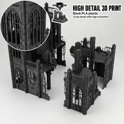 Gothic Sector Terrain Set: 28mm Scale Buildings & Scatter Terrain for 2000-Point Competitive 40k Games (Tall Church) - style: Tall Church
