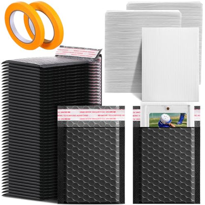 Engrowtic 302 Pcs Trading Card Shipping Protector Set Include 200 Precut Plastic Inserts Card Mailers 100 Poly Bubble Mailers Padded Envelopes and 2 Masking Tape(Black,4 x 6 Inch) - color: Black, size: 4 x 6 Inch