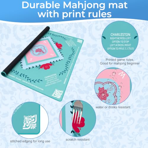 Mahjong Mat for Table 31.5 "x 31.5" American Mah Jongg Mat | Anti-Slip Noise-Reducing Rubber Table Mat Cover with Printed Rules Carrying Bag for Poker,Board Games,Dominoes - color: Green