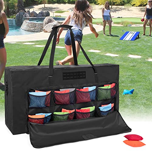 GOBUROS Cornhole Board Carrying Case 4' x 2' Fits Regulation Size, Only Bag | Cornhole Carry Bag with Front Sandbag Pockets, Corn Hole Storage Bag Two-Ways Zipper and Padded Shoulder Strap