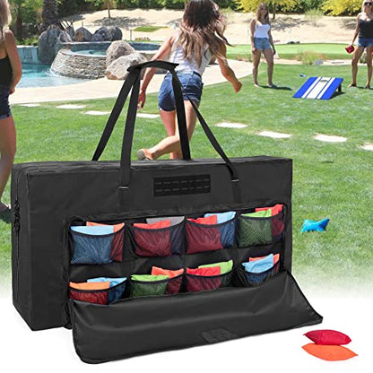 GOBUROS Cornhole Board Carrying Case 4' x 2' Fits Regulation Size, Only Bag | Cornhole Carry Bag with Front Sandbag Pockets, Corn Hole Storage Bag Two-Ways Zipper and Padded Shoulder Strap