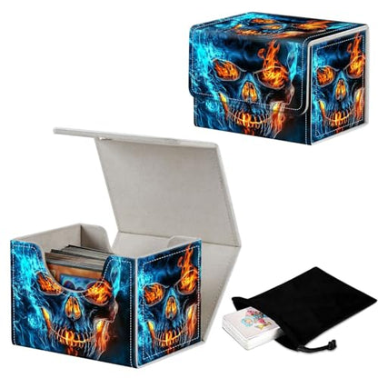 Stylish MTG Deck Box for 110+ Cards, Magnetic Commander Deck Case with Bonus Game Card Pouch, Durable Storage for TCG and Sleeved Magic Cards, Fire Skull - color: Fire Skull