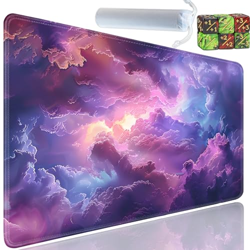 Playmat for MTG, 24x14 Inches Playmats, for TCG and CCG Trading Card Game Mat, Non-Slip Rubber for MTG Playmats with A Storage Bag and 6 Dice Set, Colorful Clouds, Abstract Pattern - color: Yu-Playmat-1-E139