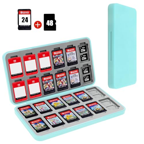FYY Nintendo Switch Game Case Holder for Switch 2 Cartridge, Mint Green | 24 Game Card Slots & 48 Micro SD Card Slots, Hard Shell, Silicone Lining - color: B-Mint Green