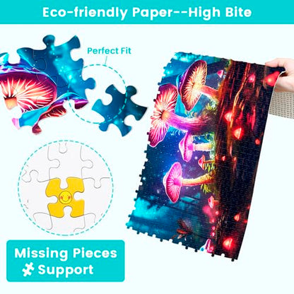 Edsjegn 2 Pack 1000 Piece Puzzle for Adults Jigsaw Puzzles 1000 Pieces 2000 Piece Puzzles for Adults Hummingbird Mushroom Jigsaw Puzzles White Elephant Gifts - color: Hummingbird + Mushroom