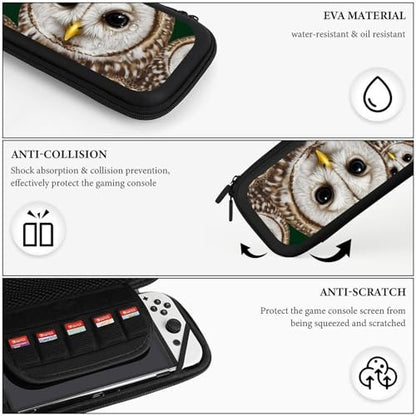 PPIKTC Travel Protective Pouch for Switch, Portable Carrying Case with 15 Game Cartridges, Cute White Owl Bag - color: Design (208)