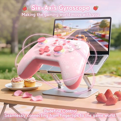 Kuitmor Hello Kitty Switch Pro Controller, Cute Hall Effect Wireless Gamepad No Drift for Switch 2/Switch/OLED/Lite, PC/Steam, Android, iOS, Bluetooth + Wired, Turbo, Back Buttons,6-Aixs Gyro, Wake-up, RGB (Pink, Without 2.4g Receiver) - color: Pink