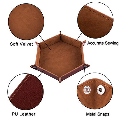 SIQUK 2-Piece Dice Tray - PU Leather Folding Hexagon Dice Holder for RPG, DND and Other Table Games (Camel and Black) - color: Camel and Black