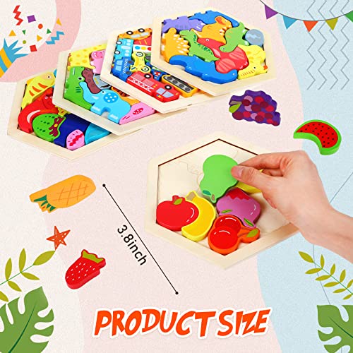 Jerify 5 Pack Wooden Tangram Puzzle for Kids, Brain Teaser Puzzles | Cute Pattern, Wooden Hexagon Puzzle Block Teaser, Pattern Block, Tangram Puzzle, Geometric Shapes Tangram, Boy Girl Toddler - style: Cute