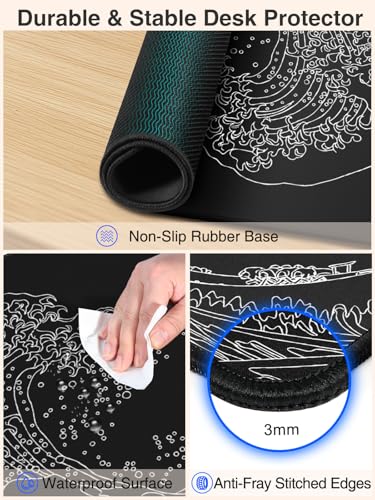 Magnetic Wireless Charging Mouse Pad, 31.5"x15.8" Large Desk Mat | Waterproof Mousepad, Smooth Glide, Stitched Edge, Non-Slip Rubber Base, Desk Pad Computer Keyboard Mat, No Adapter - color: Black-31.5"x15.8"-Mag-Sea