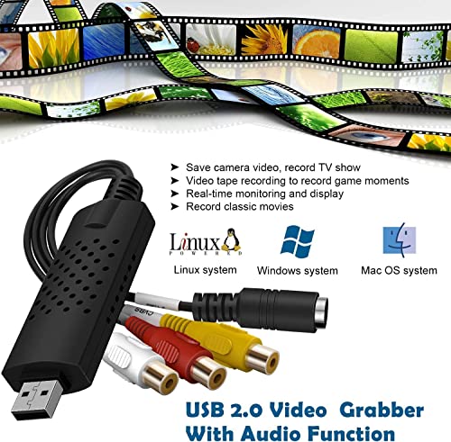 Capture Card, USB Video Capture Card Device, Audio Video Converter Grabber for RCA to USB-Convert VHS Mini DV VCR Hi8 DVD to Digital, for PC TV Tape Player Camcorder, MAC Windows Vista Compatible