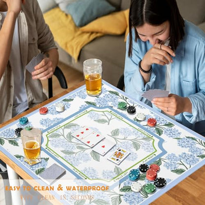 UTELKA Hydrangea Mahjong Mat, Blue Mahjong Mat with Rules 31.5 Inch | Flroal Mahjong Mat, Summer Rubber Mahjong Mats Table Cover, Blue and White Mahjong Game Pad, Mahjong Accessories Supplies - color: Blue Flroal Hydrangea