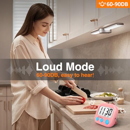 2 Pack Kitchen Timers Loud Ring Digital Timers for Cooking Magnetic Pink - color: Pink